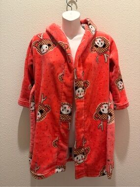 & Other Stories Coral Plush Hooded Kids Robe with Reindeer Faces